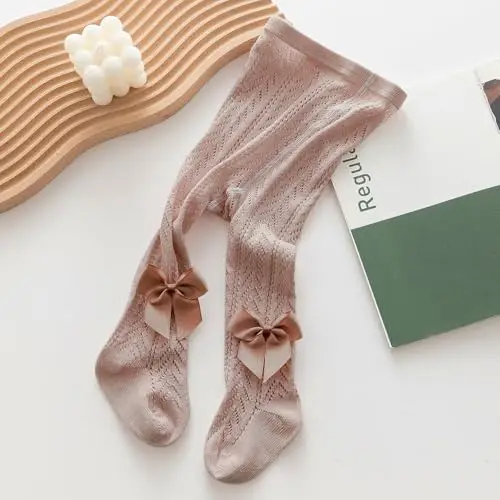 XPXGMT Confezione da 2 leggings per bambine in cotone a rete con fiocco, da 0 a 2 anni, Multicolore, 0 miniatura 2