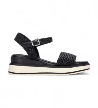 per donna 14525102-NEGRO Sandali 145251 neri (37), Nero, Tessuto, 3 a 5cm, Fibbia, Casual Naturale