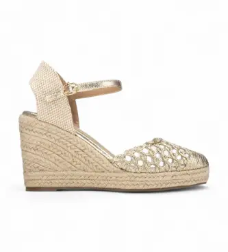 per donna 14534803-ORO Espadrillas dorate 145348 (37), Tessuto, 8 a 10cm, Fibbia, Casual