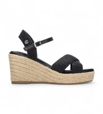 per donna 14545102-NEGRO Sandali 145451 neri (37), Nero, Tessuto, 8 a 10cm, Fibbia, Casual