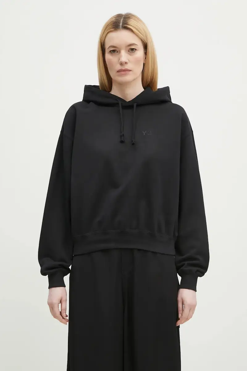 felpa in cotone French Terry Boxy Hoodie donna colore nero con cappuccio JX7373