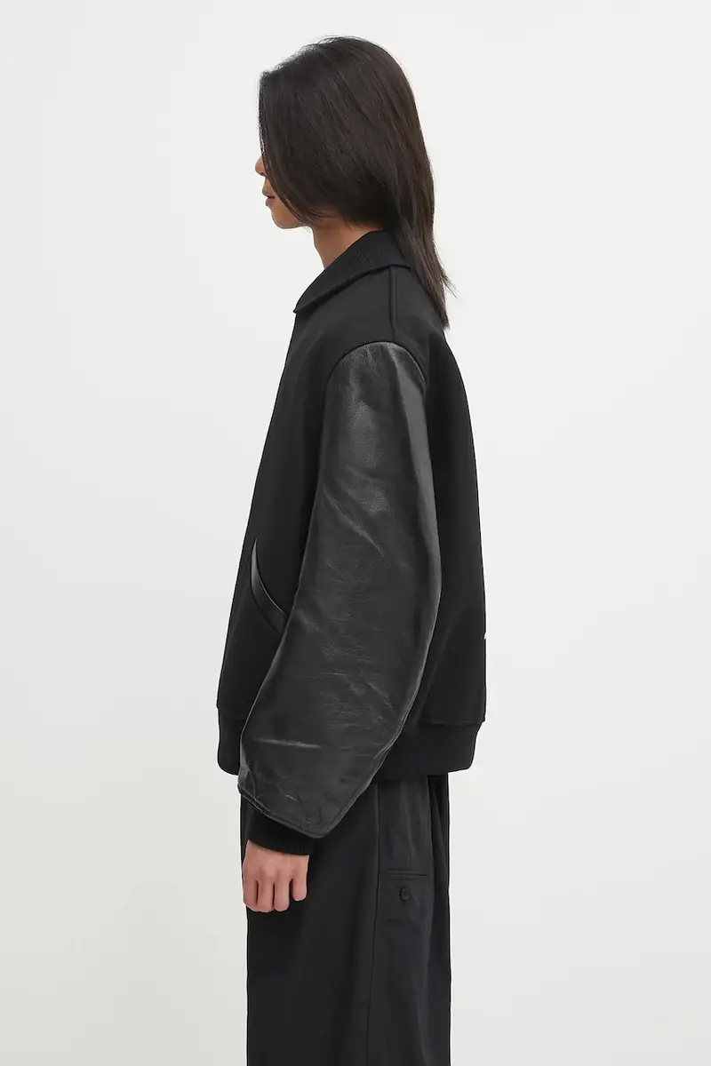 giacca bomber con lana Letterman colore nero JX7338 miniatura 2