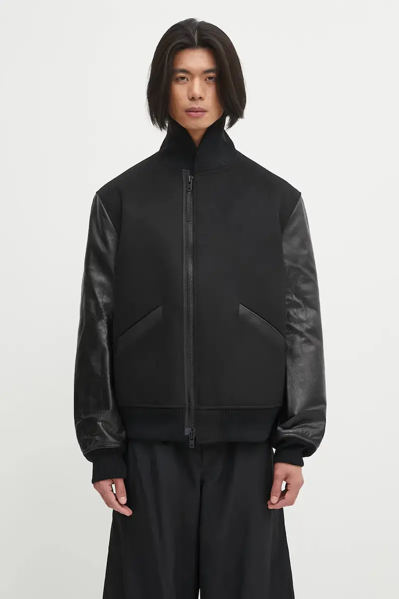 giacca bomber con lana Letterman colore nero JX7338 miniatura 3