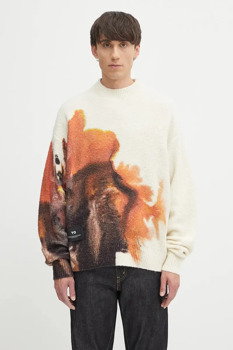 maglione in lana Graphic uomo colore beige JX7332