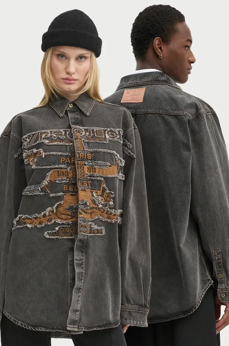 camicia di jeans EVERGREEN PARIS' BEST PATCH DENIM SHIRT colore grigio 207SI002
