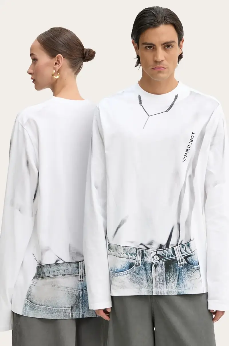 top a maniche lunghe in cotone YP TROMPE L'OEIL LONG SLEEVE T-SHIRT colore bianco 204TS021