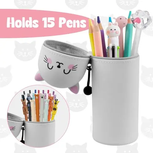 YADOBIG 2 in 1 Astuccio in Silicone, Telescopico Astuccio in Piedi in Silicone, Kawaii Gatti, con Cerniera, Adatto per miniatura 3