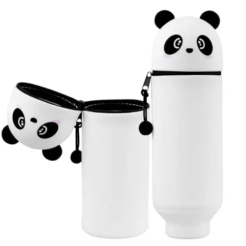 YADOBIG 2 in 1 Astuccio in Silicone, Telescopico Astuccio in Piedi in Silicone, Kawaii Panda, con Cerniera, Adatto per