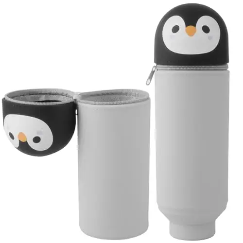 YADOBIG 2 in 1 Astuccio in Silicone, Telescopico Astuccio in Piedi in Silicone, Kawaii Pinguino, con Cerniera, Adatto