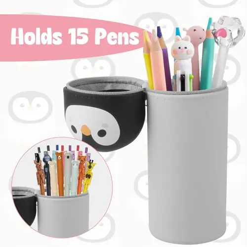 YADOBIG 2 in 1 Astuccio in Silicone, Telescopico Astuccio in Piedi in Silicone, Kawaii Pinguino, con Cerniera, Adatto miniatura 3