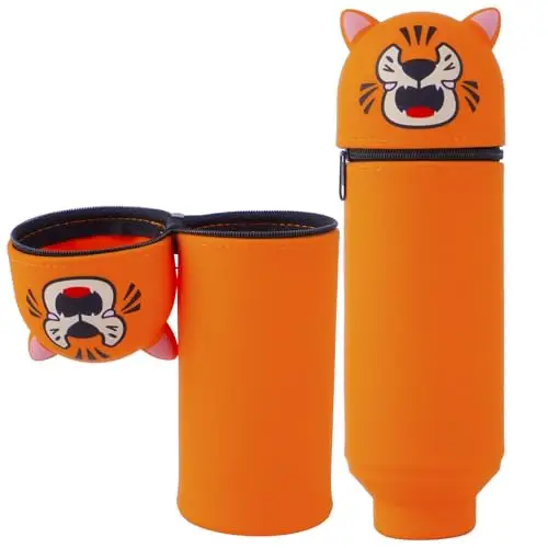 YADOBIG 2 in 1 Astuccio in Silicone, Telescopico Astuccio in Piedi in Silicone, Kawaii Tigre, con Cerniera, Adatto per