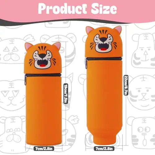 YADOBIG 2 in 1 Astuccio in Silicone, Telescopico Astuccio in Piedi in Silicone, Kawaii Tigre, con Cerniera, Adatto per miniatura 2