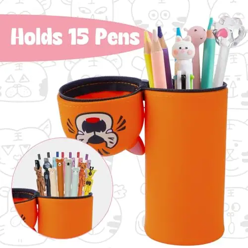 YADOBIG 2 in 1 Astuccio in Silicone, Telescopico Astuccio in Piedi in Silicone, Kawaii Tigre, con Cerniera, Adatto per miniatura 3