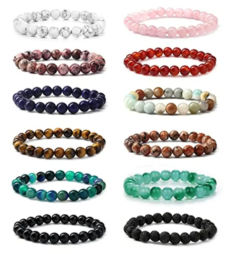 YADOCA 12 Pezzi 8mm Braccialetti di Perline per Uomo Donna Healing Bracciale in Pietra Naturale Regolabile Stretch