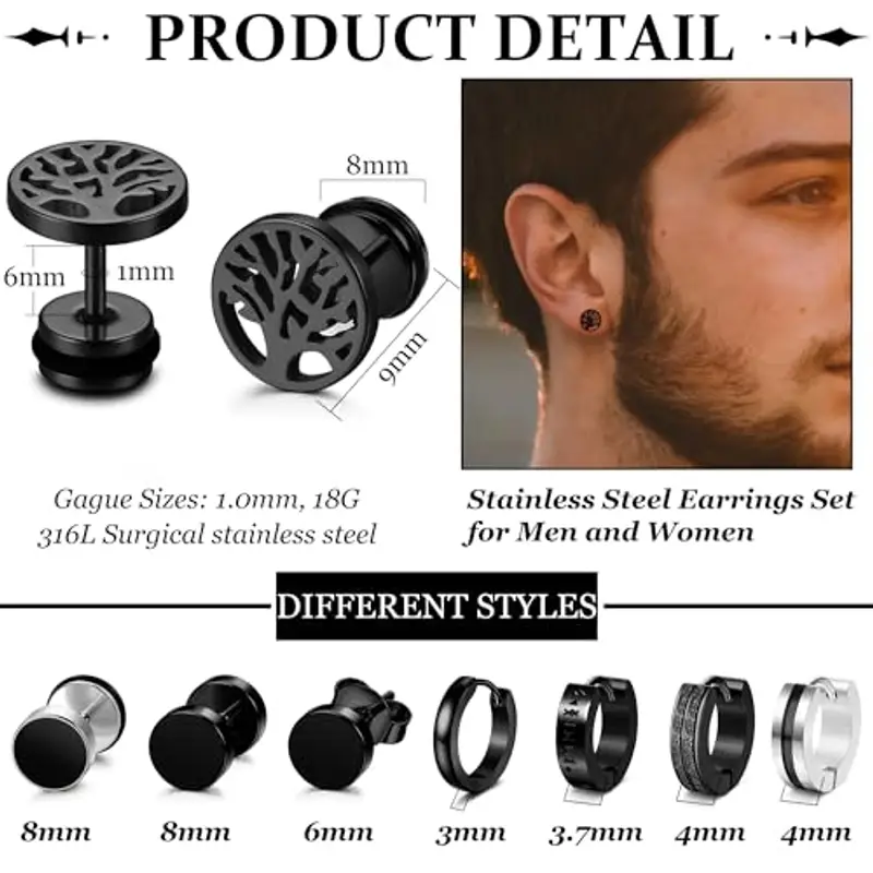 YADOCA Orecchini Uomo Nero 2160119 miniatura 2