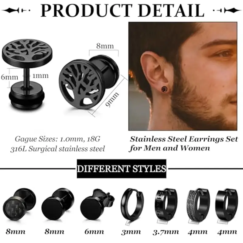 YADOCA Orecchini Uomo Nero 2201307 miniatura 2