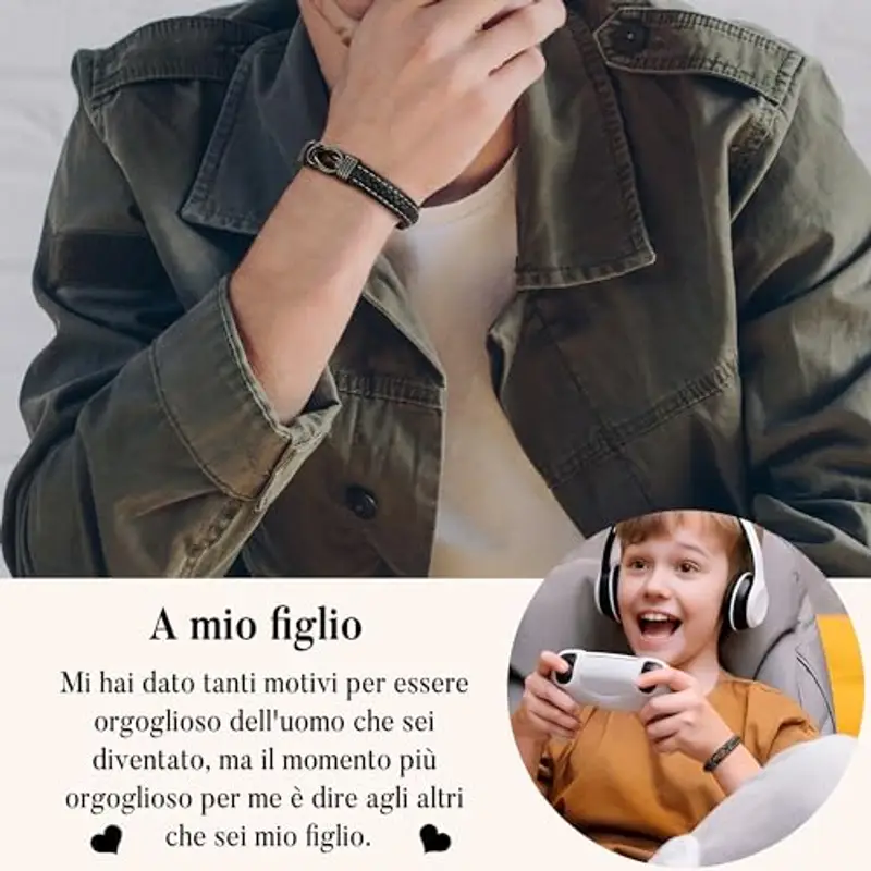 YADOCA Bracciale a Mio Figlio, Bracciale in Pelle da Uomo per Regali di Natale di Compleanno del Figlio, Braccialetti miniatura 3
