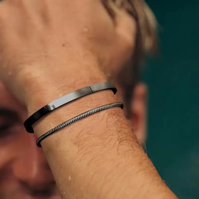 YADOCA Bracciale Impilabile per Uomo Ragazzi - Set Polsino Serpente, Corda Cubana, Catena 19cm - Gioielli Regali per miniatura 2