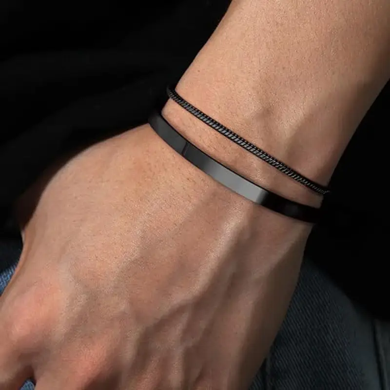 YADOCA Bracciale Impilabile per Uomo Ragazzi - Set Polsino Serpente, Corda Cubana, Catena 19cm - Gioielli Regali per miniatura 3