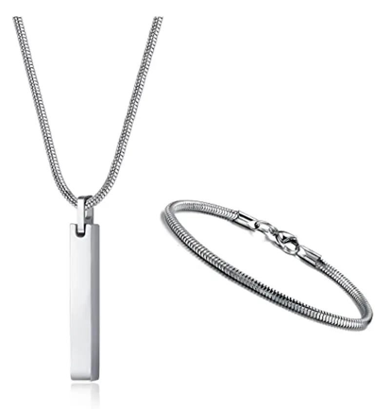 YADOCA Collana da Uomo con Ciondolo a Barra e Braccialetti in Acciaio Inossidabile per Donna, Bracciale a Catena a
