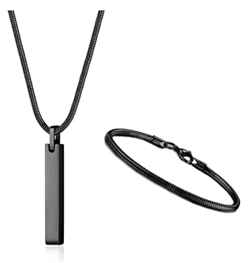 YADOCA Collana da Uomo con Ciondolo a Barra e Braccialetti, in Acciaio Inossidabile per Donna, Bracciale a Catena a Serpente da 3 mm Lunghezza 55 cm Argento/Nero