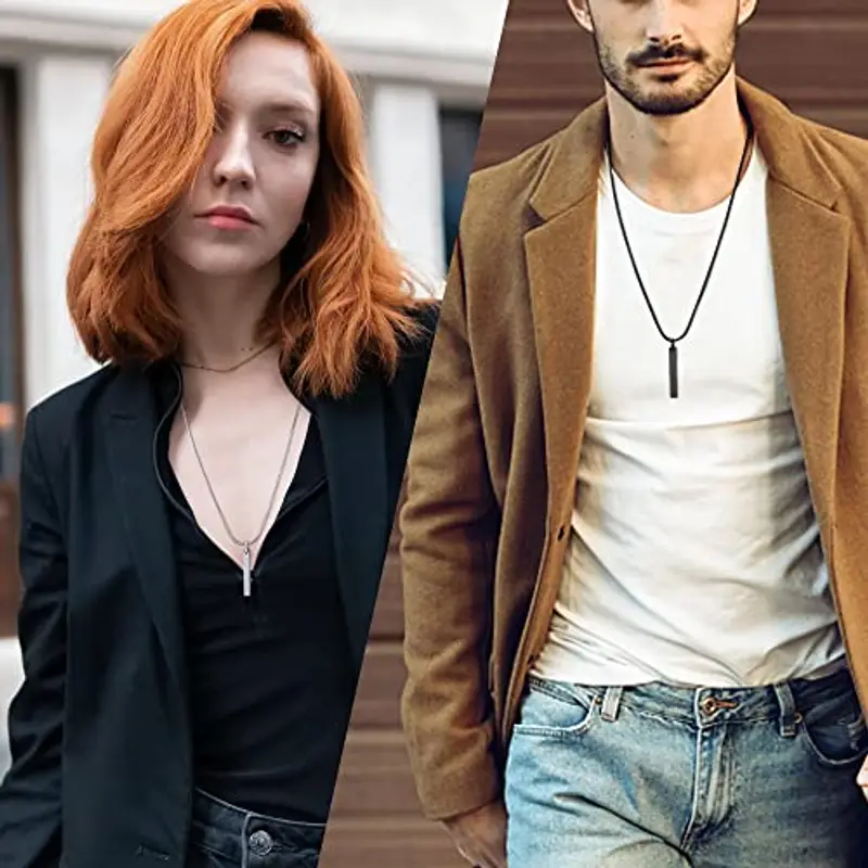 YADOCA Collana da Uomo con Ciondolo a Barra e Braccialetti, in Acciaio Inossidabile per Donna, Bracciale a Catena a Serpente da 3 mm Lunghezza 55 cm Argento/Nero miniatura 3