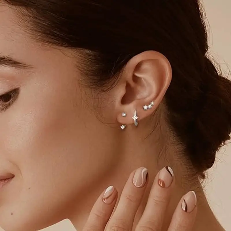 YADOCA Set di 3 Paia Orecchini in Argento 925 per Donne e Ragazze - Piccoli Cerchi Anallergici con Zirconi miniatura 2