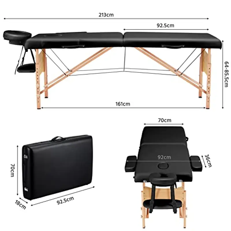 Yaheetech Lettino da Massaggio Pieghevole Portatile 2 Zone Portata 250 kg in Legno Faggio 213 x 70 cm per Fisioterapia Altezza Regolabile Poggiatesta e Briaccioli Rimovibili miniatura 2