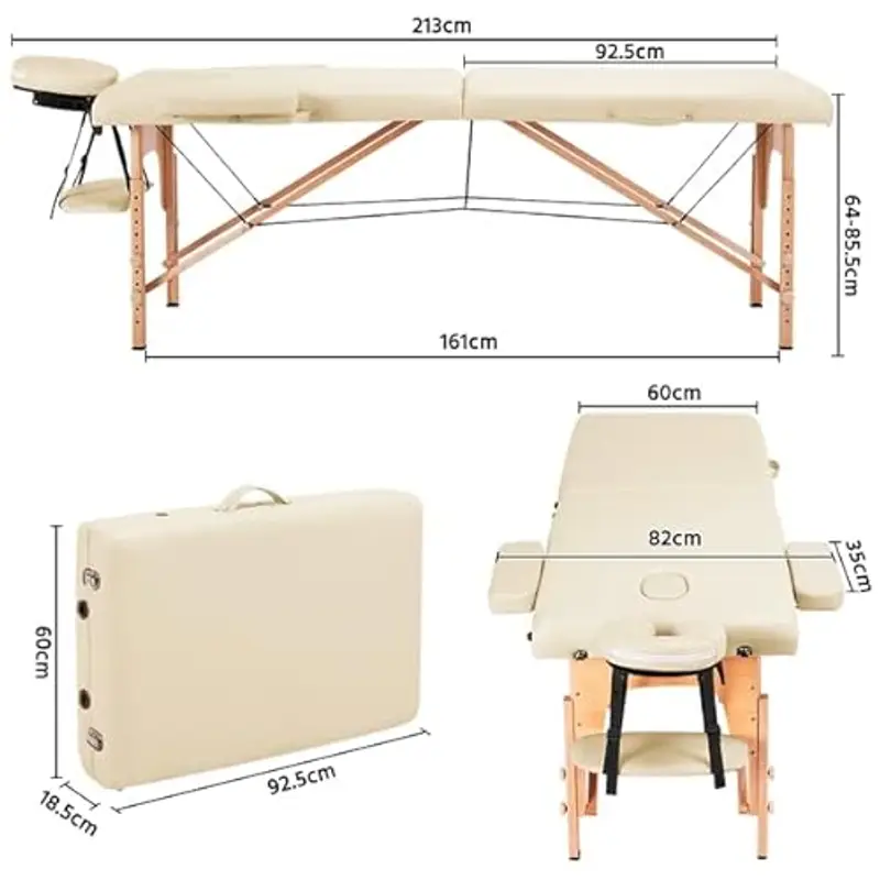 Yaheetech Lettino da Massaggio Portatile Pieghevole 2 Zone in Legno Faggio per Fisioterapia Altezza Regolabile Poggiatesta Briaccioli Rimovibili Sacchetto per Polvere 213 x 60 cm/Beige miniatura 2