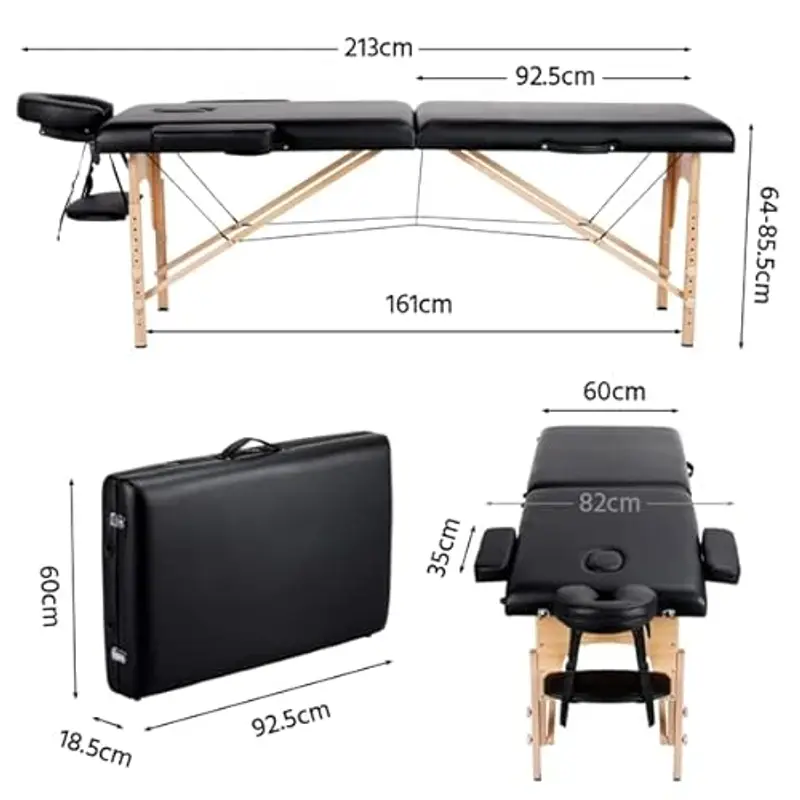Yaheetech Lettino da Massaggio Portatile Pieghevole a 2 Zone Portata 250 kg in Legno Faggio per Fisioterapia Regolabile Poggiatesta e Briaccioli Rimovibili miniatura 2