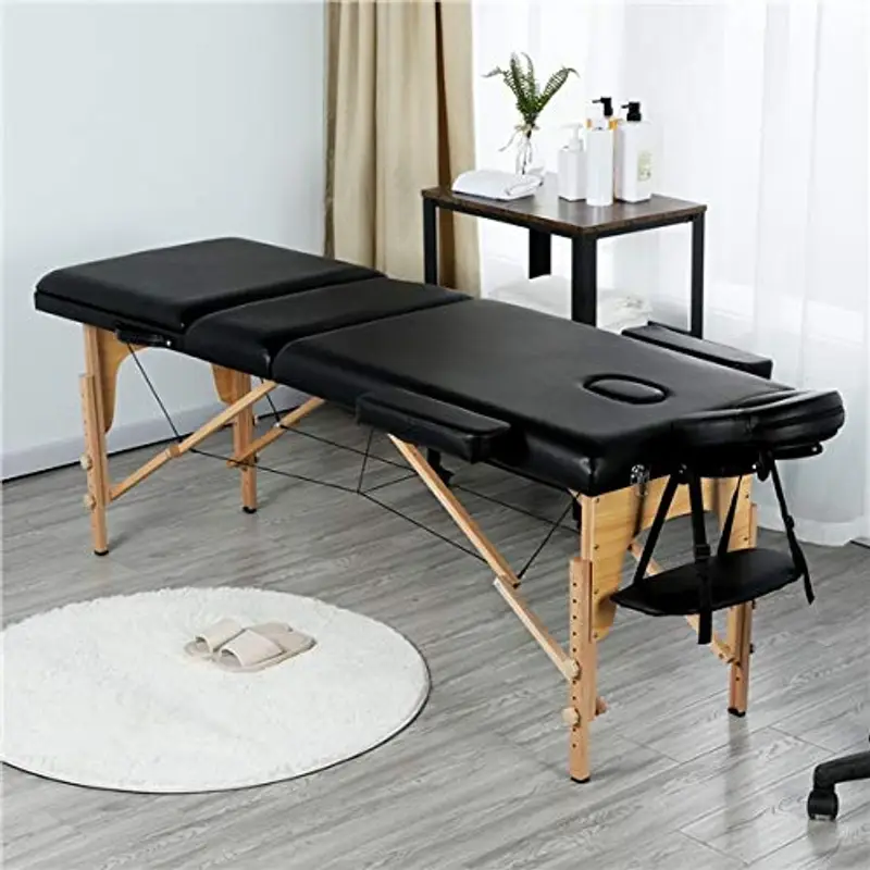 Yaheetech Lettino Massaggio Portatile Pieghevole a 3 Zone in Legno Faggio 213 x 57 cm per Fisioterapia Portata 250 kg Altezza Regolabile Poggiatesta e Braccioli Rimovibili con Sacchetto per Polvere miniatura 3