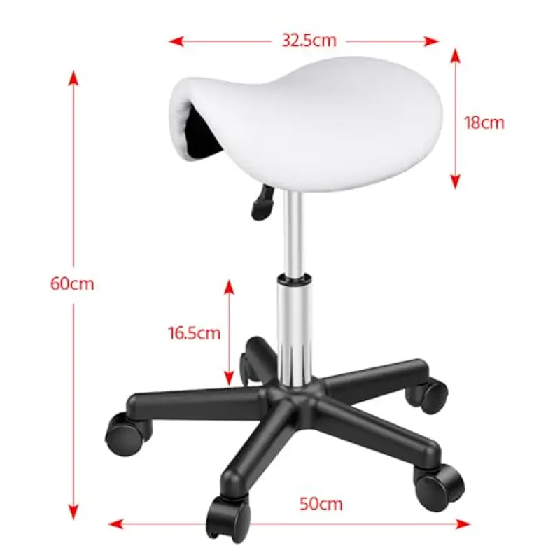 Yaheetech Sgabello a Sella con Ruote Regolabile in Altezza Sedia Estetista Trucco Girevole Ergonomico per Massaggio Salone Parrucchiere Bianco miniatura 3
