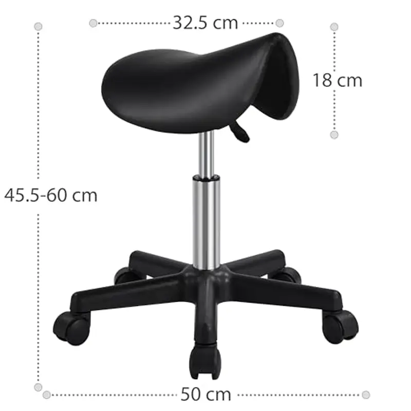 Yaheetech Sgabello a Sella con Ruote Regolabile in Altezza Sedia Estetista Trucco Girevole Ergonomico per Massaggio Salone Parrucchiere Nero miniatura 2