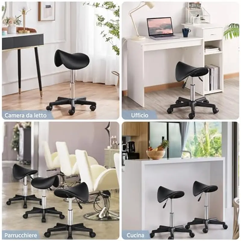 Yaheetech Sgabello a Sella con Ruote Regolabile in Altezza Sedia Estetista Trucco Girevole Ergonomico per Massaggio Salone Parrucchiere Nero miniatura 3