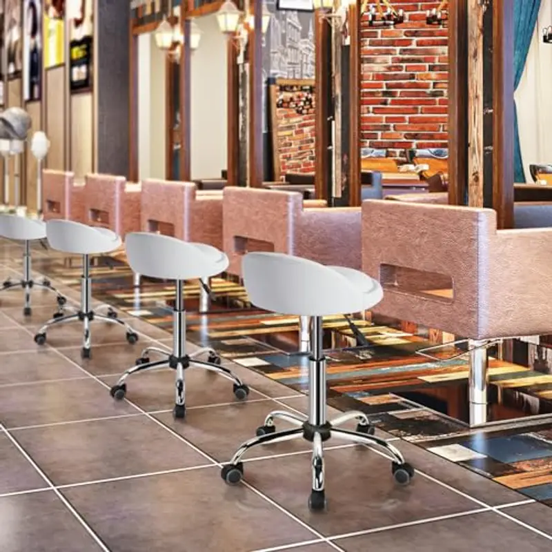 Yaheetech Sgabello Estetista con Ruote Regolabile in Altezza Sedia per Toeletta Trucco Girevole con Schienale Parrucchiere Salone in Ecopelle Bianco miniatura 2