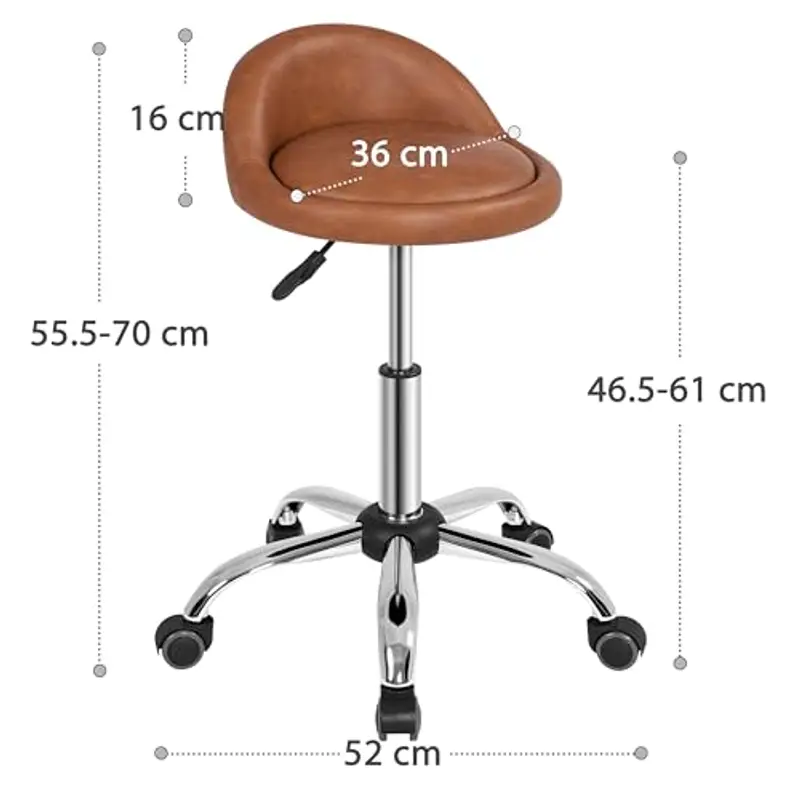Yaheetech Sgabello Estetista con Ruote Regolabile in Altezza Sedia per Toeletta Trucco Girevole con Schienale Parrucchiere Salone in Ecopelle Marrone miniatura 2