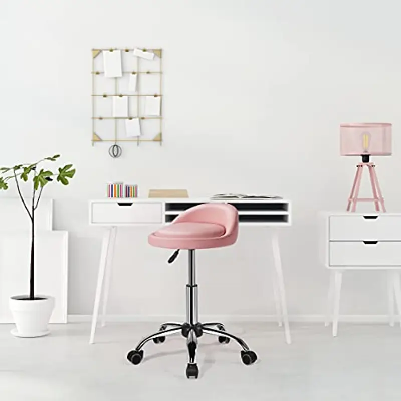 Yaheetech Sgabello Estetista con Ruote Regolabile in Altezza Sedia per Toeletta Trucco Girevole con Schienale Parrucchiere Salone in Ecopelle Rosa miniatura 2