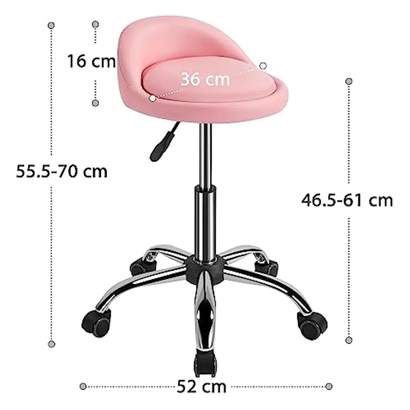 Yaheetech Sgabello Estetista con Ruote Regolabile in Altezza Sedia per Toeletta Trucco Girevole con Schienale Parrucchiere Salone in Ecopelle Rosa miniatura 3