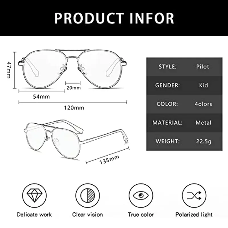 YAMEIZE Occhiali da sole alla moda con montatura in metallo senza montatura per occhiali di protezione UV400 per bambine miniatura 3