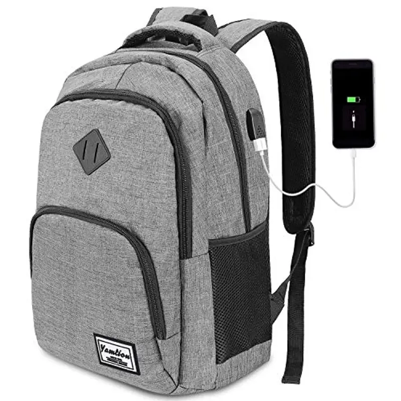 YAMTION Zaino per computer portatile da 17,3 pollici da uomo con porta USB di ricarica per business university 35L (17,3 pollici, B6-grigio)