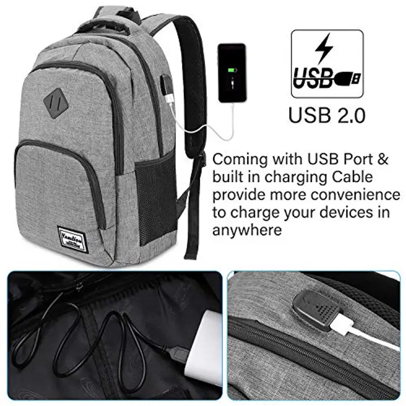 YAMTION Zaino per computer portatile da 17, 3 pollici da uomo con porta USB di ricarica per business university 35L (17, 3 pollici, B6-grigio) miniatura 2