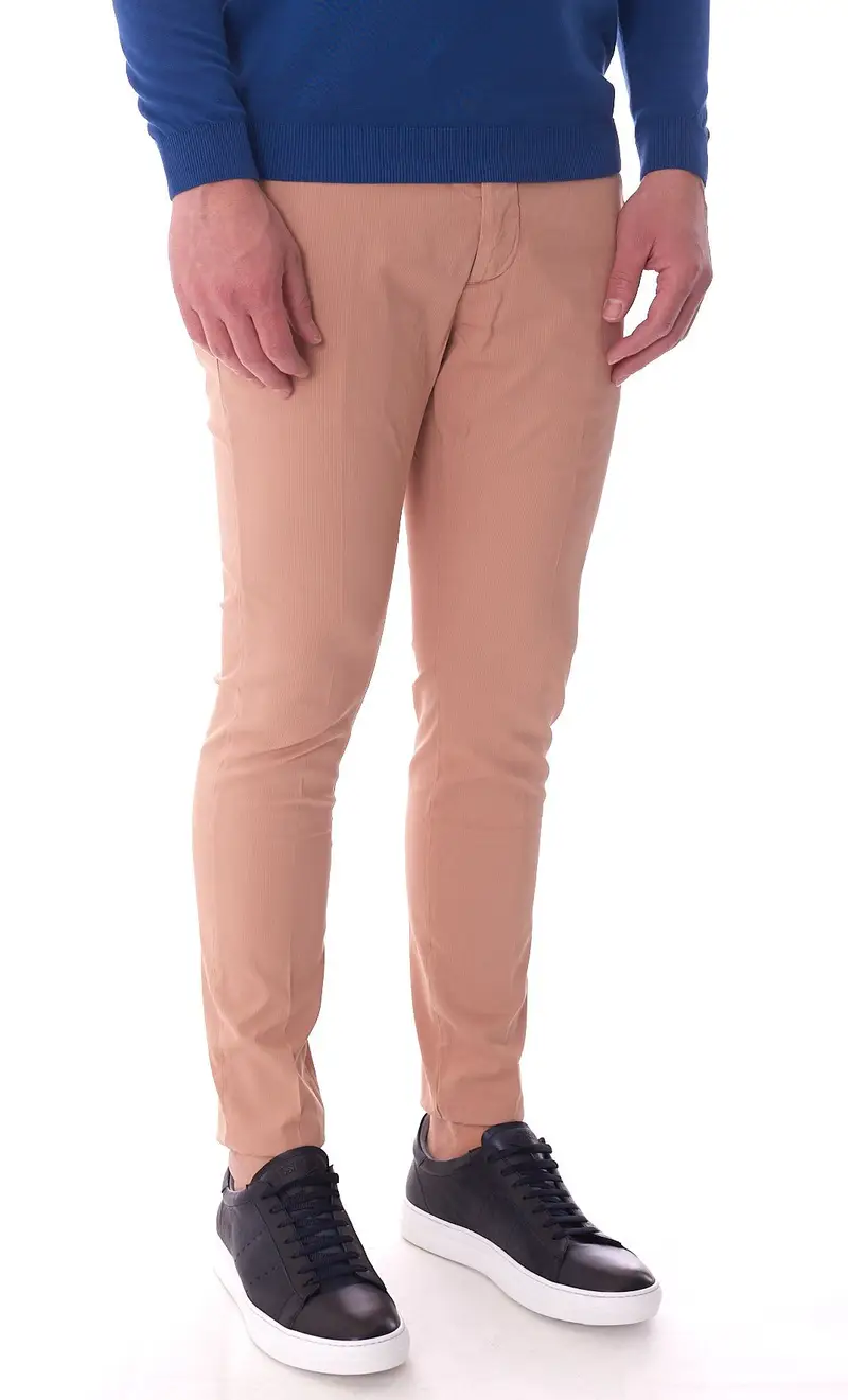 Pantalone micro riga yan simmon man stretch, colore salmone