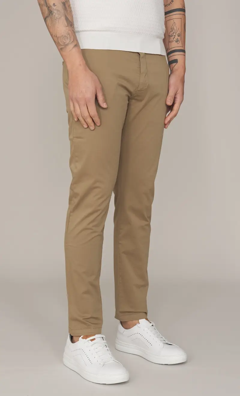 Pantalone yan simmon man raso stretch, colore fango