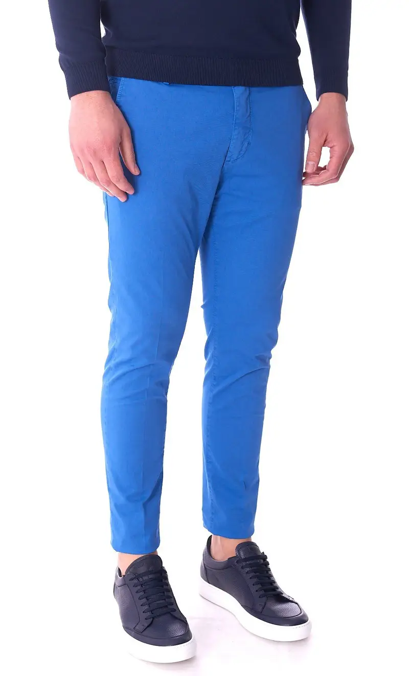 Pantalone yan simmon story tinta unita stretch, colore azzurro