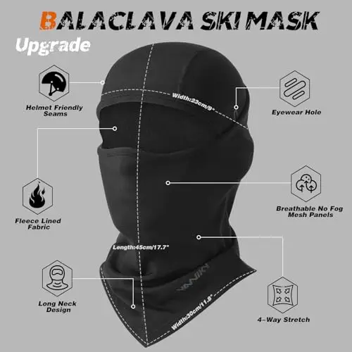 YANIKY Passamontagna invernale da sci per uomo e donna, traspirante, caldo, antivento, in pile termico, per il freddo miniatura 2