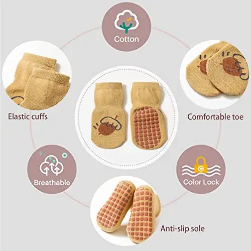 YANWANG 5 paia di calzini antiscivolo per bambini, calzini con impugnature per bambini e bambine miniatura 2