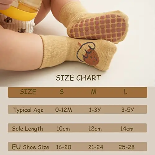 YANWANG 5 paia di calzini antiscivolo per bambini, calzini con impugnature per bambini e bambine miniatura 3