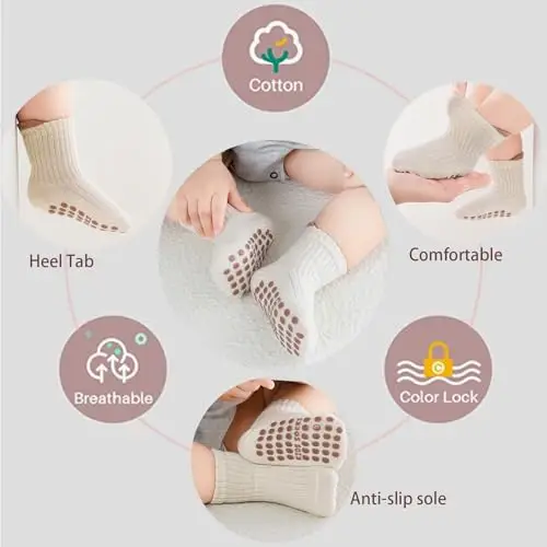 YANWANG 8 Paia di Calzini Antiscivolo con Grip per Bambini Piccoli Calzini Traspiranti per Neonati Bambini Bambina miniatura 2