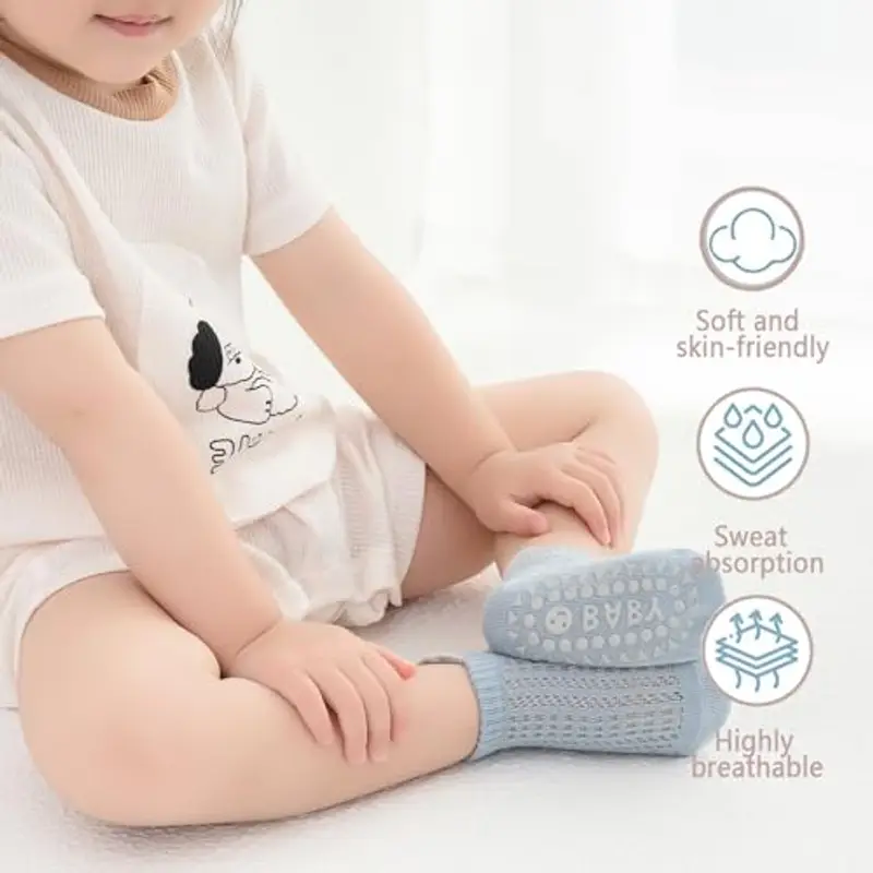 YANWANG 8 paia di calzini antiscivolo per bambini Calzini traspiranti carini per bambini, ragazzi e ragazze (Blue, S: 0-1Y) miniatura 3