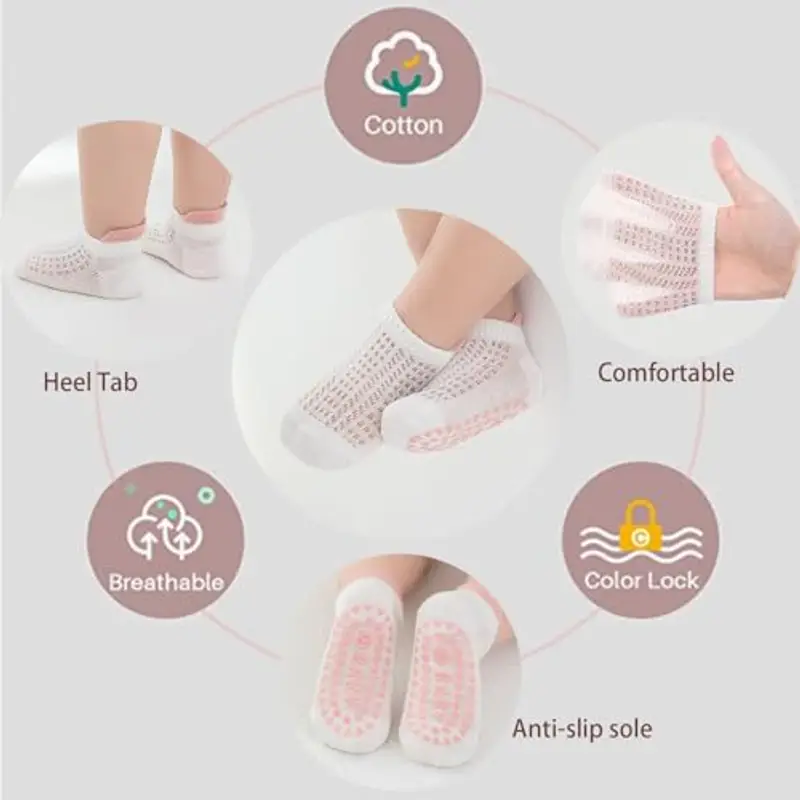 YANWANG 8 paia di calzini antiscivolo per bambini Calzini traspiranti carini per bambini, ragazzi e ragazze (Pink, M: 1-3 Y) miniatura 2